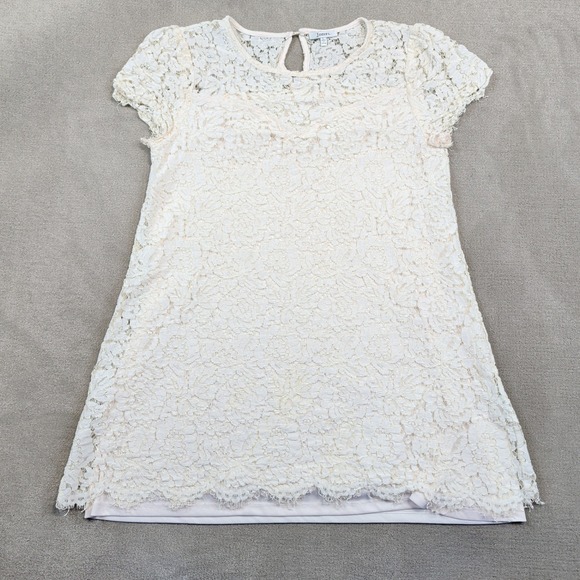 Jodifl Boho Floral Lace Tunic Top Large Ivory Cotton Blend Scalloped Coquette — photo 2